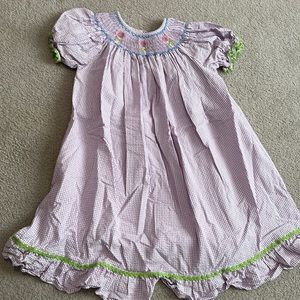 Smocked embroidered purple dress with roses